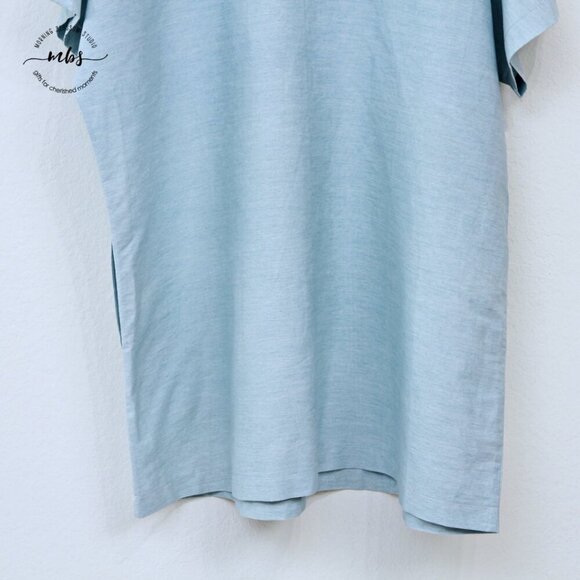 BLQ Square Neck Short Sleeve Hidden Pockets Cotton Mini Dress Blue Women Plus 1 - Picture 6 of 9